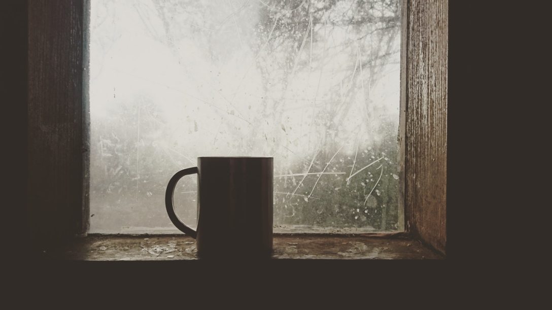 coffee cup on window
