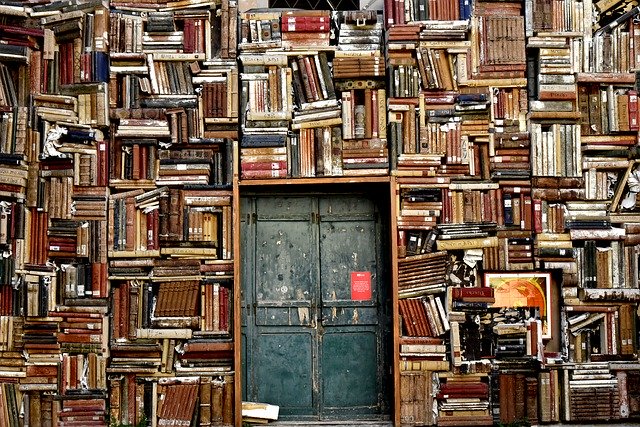 image of books around a door